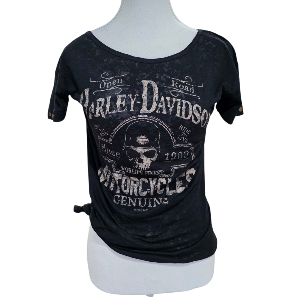Harley-Davidson Open Road Skull Burnout Studded Sleeve Short Sleeve Size XS